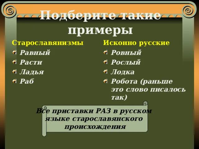 Старославянизмом является слово. Старославянизмы примеры. Примеры старославянизмов в русском языке. Старославянизмы и исконно русские. Старославянизмы примеры слов.