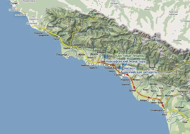 Где находится республика абхазия. Карта Абхазии побережье черного моря с поселками. Карта Абхазии с курортами подробная. Абхазия карта побережья подробная. Карта Абхазии с поселками.