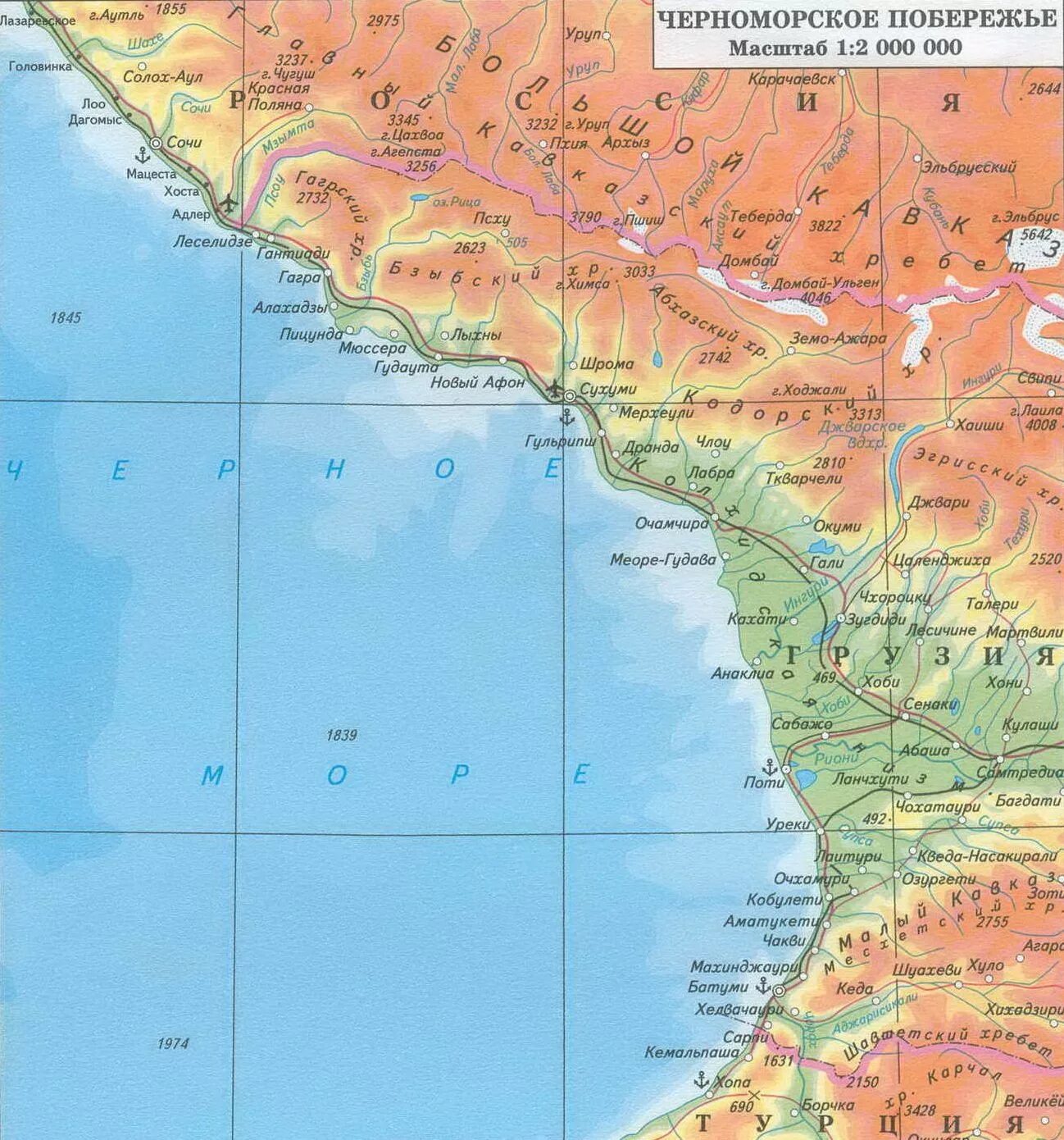 Карта Черноморского побережья Краснодарского края и Абхазии. Карта побережья Краснодарского края и Абхазии. Карта Черноморского побережья России. Черноморское побережье Кавказа карта рельефа.