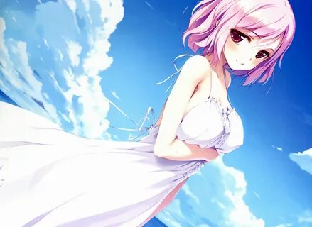 Anime Girl Short Hair Anime Pink Hair Purple Eyes Dress Wallpaper Девушки И...