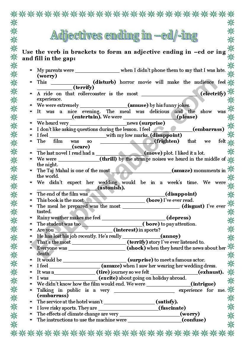 Fill in ed or ing. Ed ing adjectives. ed ing adjectives worksheets. ed ing adjectives exercises. прилагательные с ed и ing в английском языке.