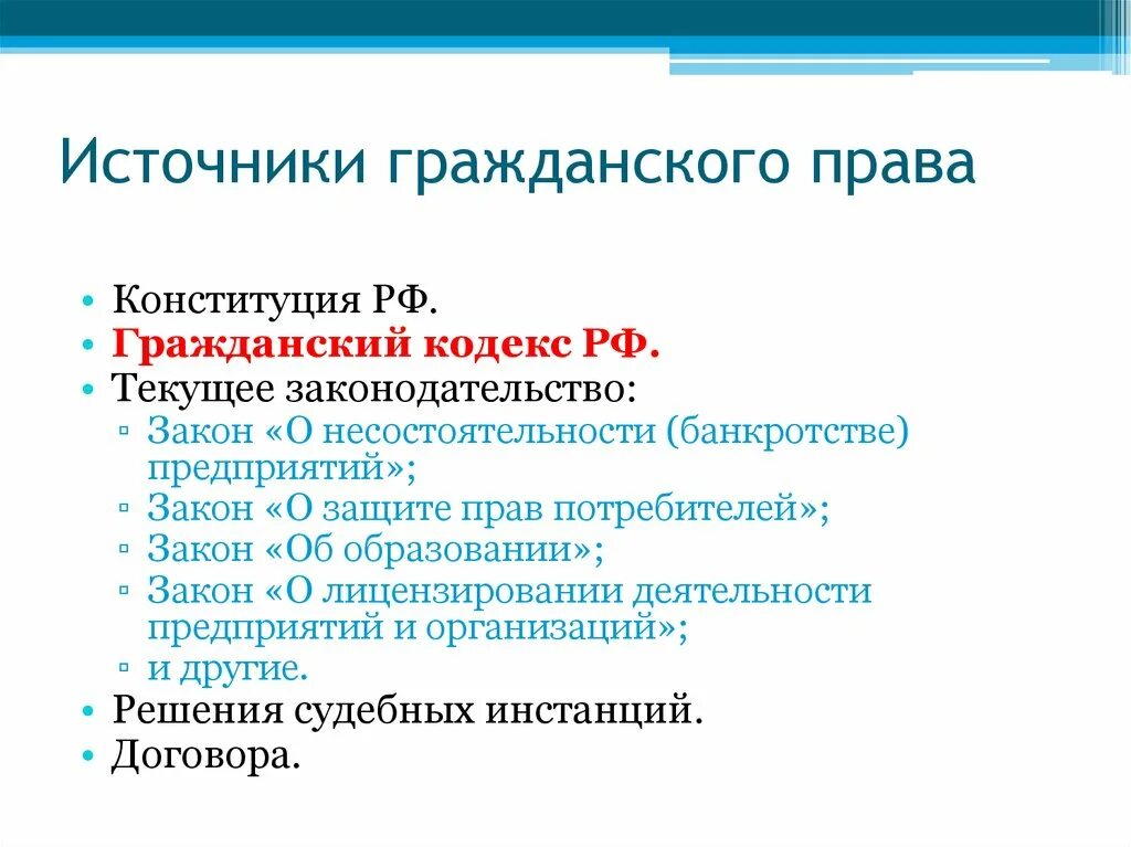 Источники гражданского законодательства рф