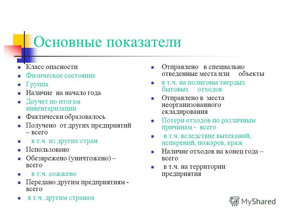 Показатели класса. Показатели класса