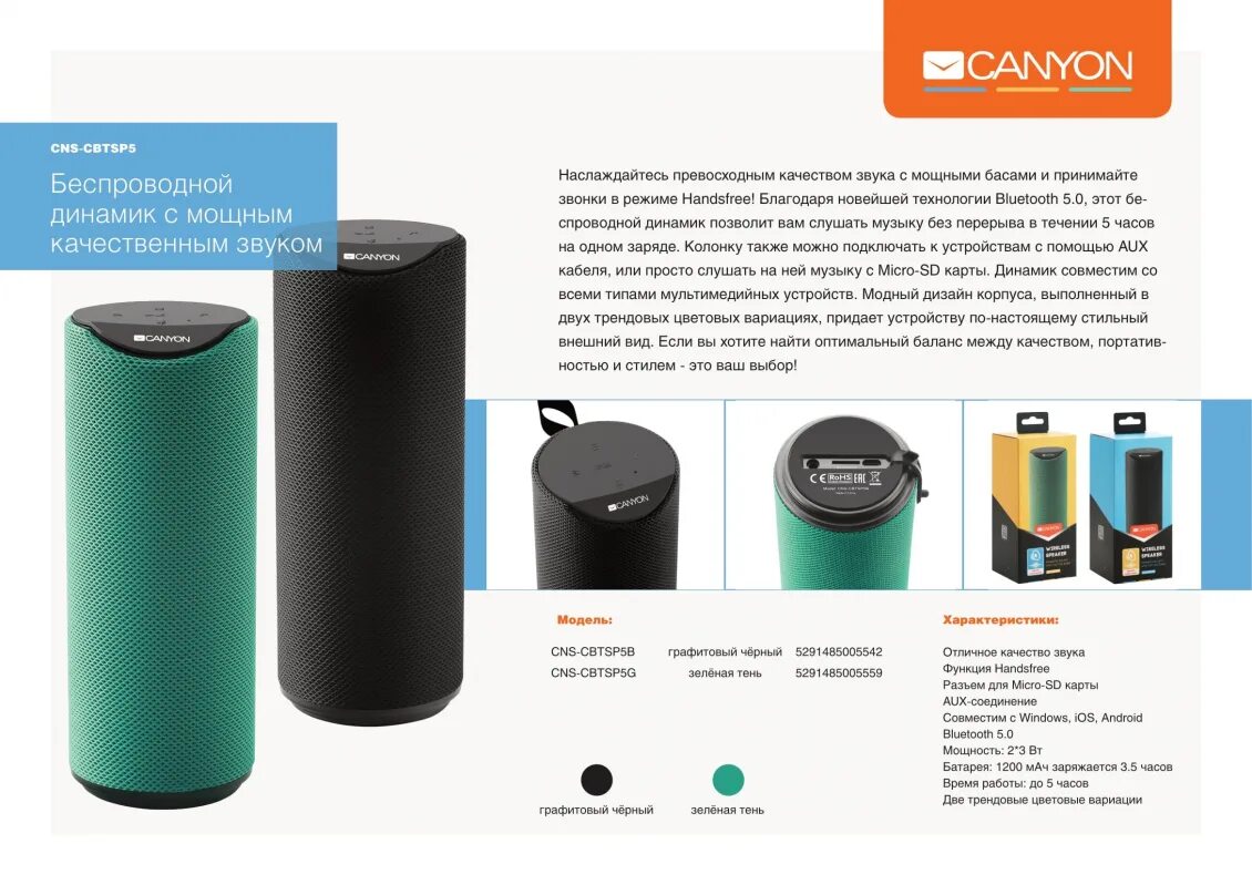 Как разобрать колонку canyon Портативная колонка CANYON SOUNDPLUS-R1-BK, Black (CNE-CBTSP5) характеристики