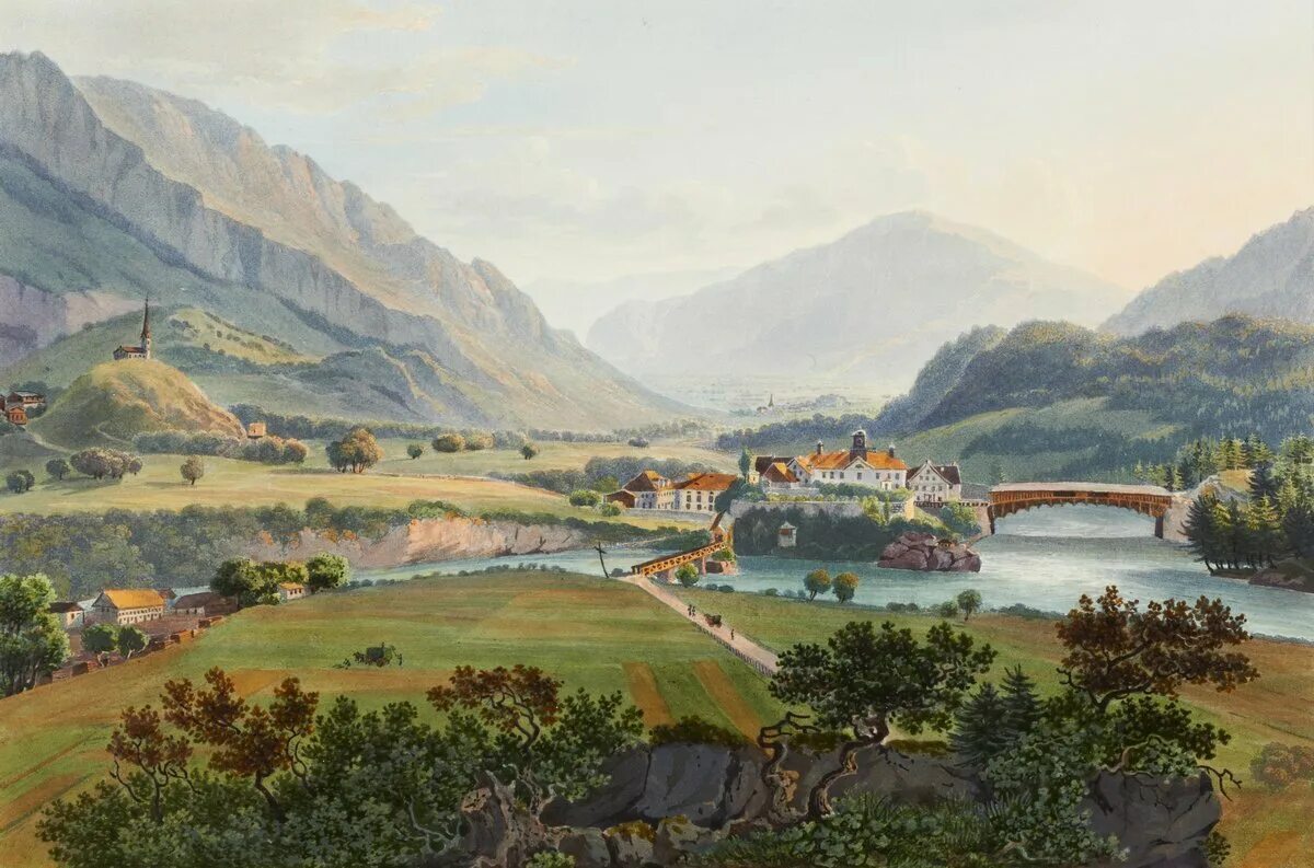 франсуа диде художник швейцарии. 1784-1846. ф. матвеев - пейзаж в швейцарии. панорамные пейзажи живопись.