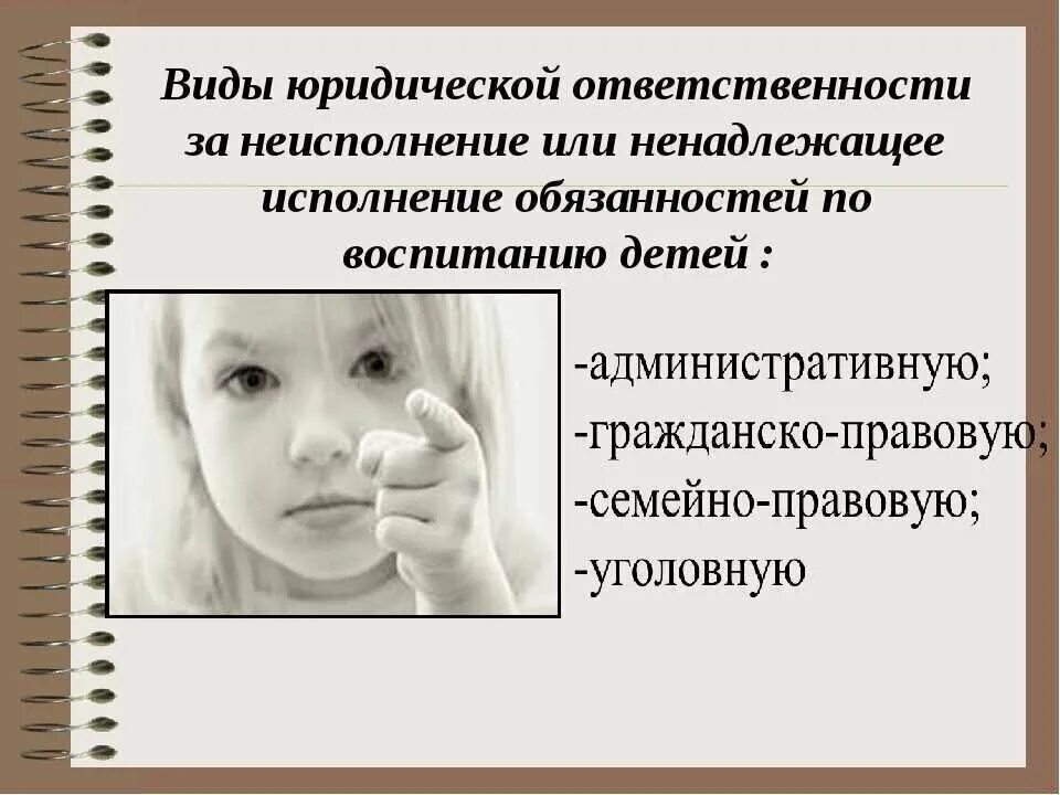 Ненадлежащее воспитание несовершеннолетнего. Ответственность родителей за ненадлежащее воспитание детей. Ненадлежащее исполнение родителями обязанностей по воспитанию детей. Виды ответственности родителей за детей. Ответственность за неисполнение родительских обязанностей.