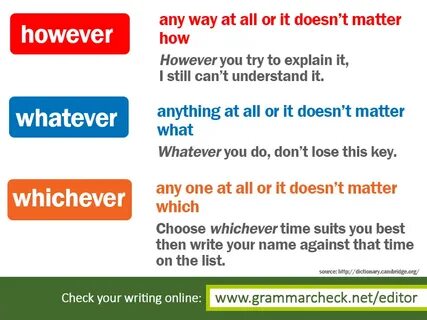 Fill in however whenever whichever whatever
