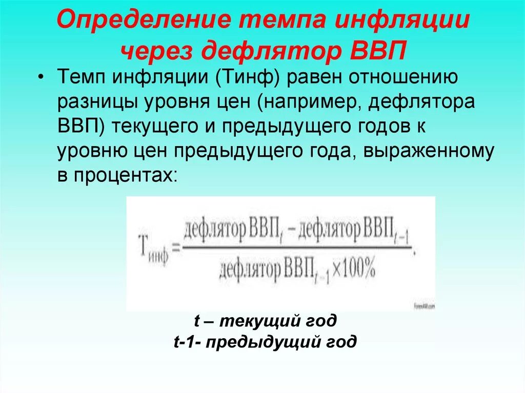 Определить уровень инфляции за год. Инфляция через дефлятор. Уровень инфляции через дефлятор. Темп инфляции через ВВП. Темп инфляции через дефлятор.