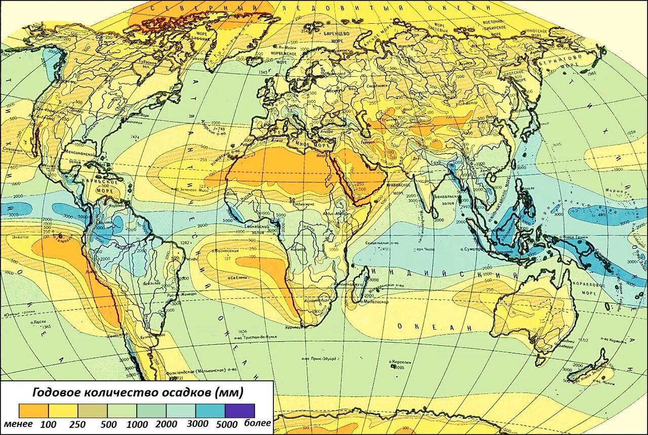 Климатическая карта описание. Карта годового количества осадков России.