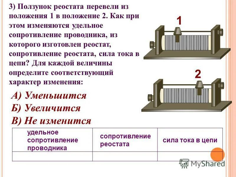 Ползунковый реостат физика 8 класс. Цепь с резистором и реостатом. Ползунок реостата. Ползунковый реостат на схеме. При передвижении реостата влево