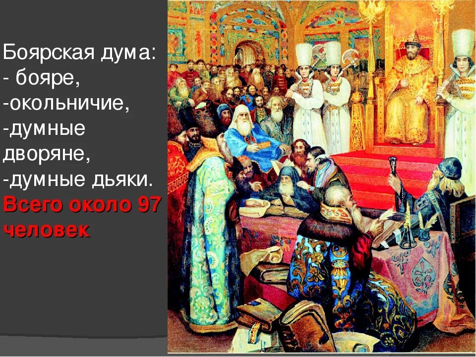 Дума при алексее михайловиче. Боярская Дума 17 век. Боярская Дума 16-17 века.