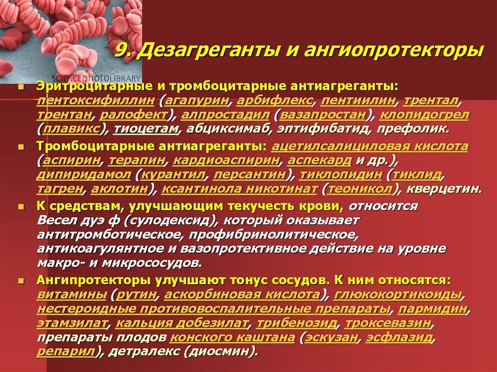 Что такое антиагреганты. Эритроцитарные антиагреганты. НПВС дезагреганты. Ангиопротекторы. Тромбоцитарные дезагреганты.