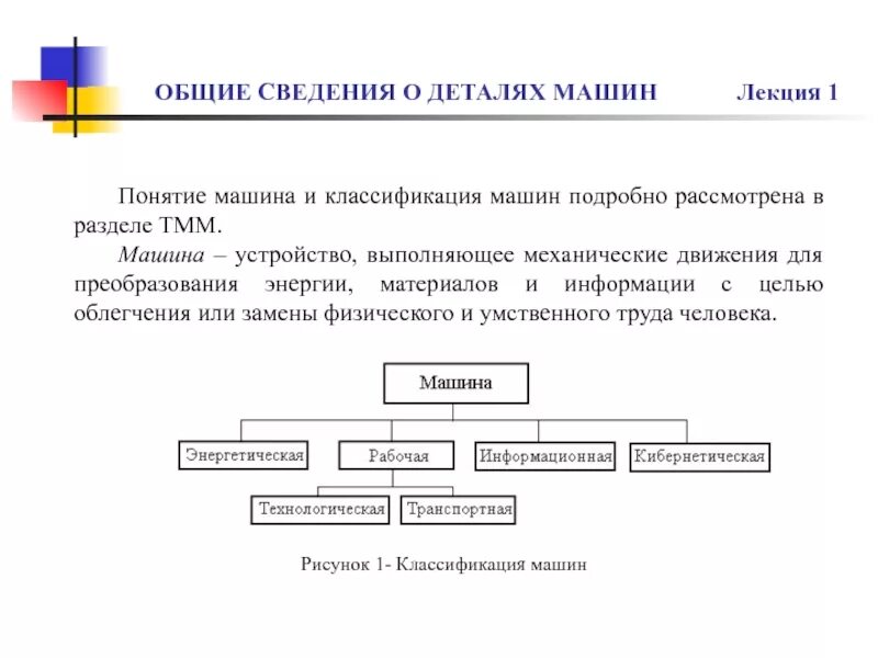 Устройство выполняющее механические движения для преобразования. Общие сведения о деталях машин. раздел детали машин классификация машин. устройство выполняющие механическое движение. классификация машин техническая механика.