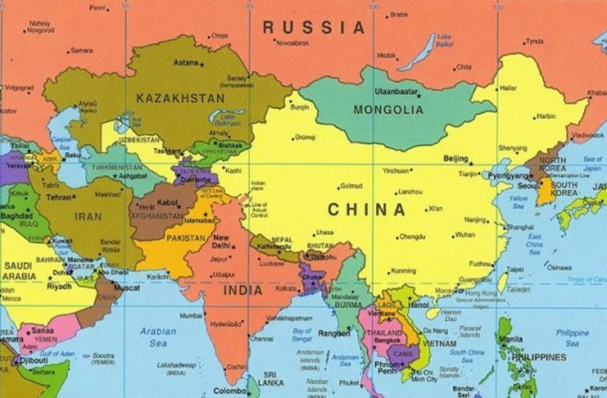 Крупнейшие столицы азии. Карта азии. политическая карта азии. карта азии со странами. карта азии со странами и столицами.