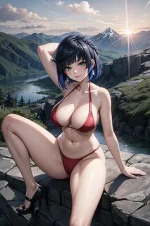 1girls, ai generated, bikini, female focus, female only, genshin impact, hu...