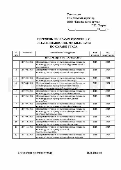 Перечень программ по охране труда. Перечень образец. Перечень программ обучения по охране труда для работников. Образец реестра обучения по охране труда работникам.