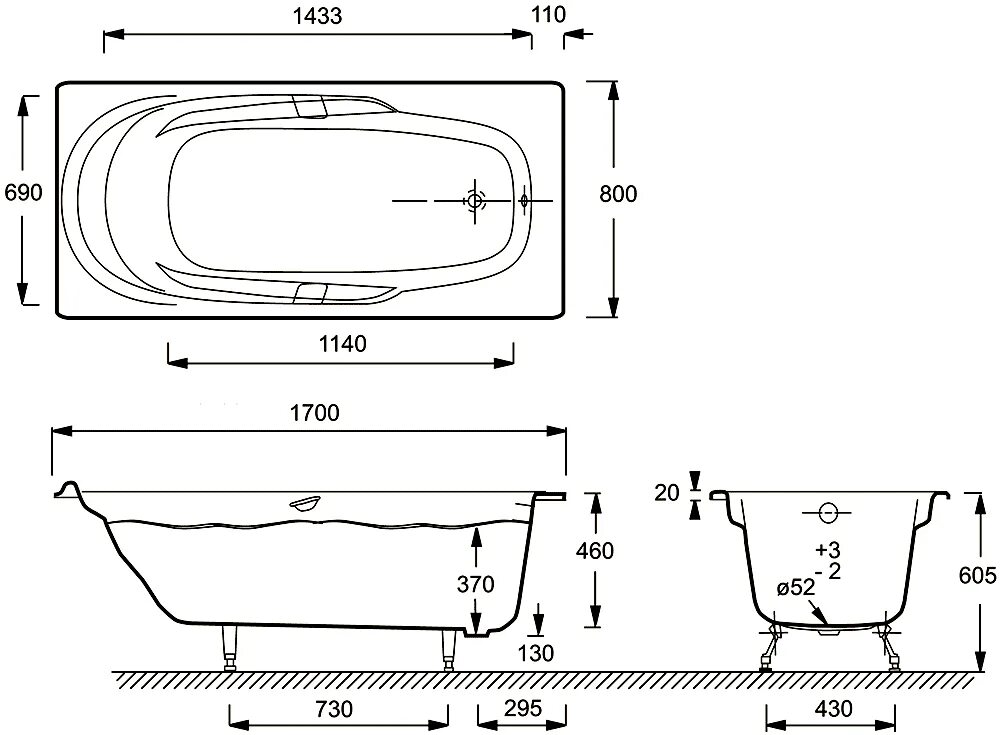 Ванна сколько размер. Чугунная ванна Jacob Delafon Adagio e2910 170х80. Габариты ванны 1700 стандарт. Высота установки акриловой ванны Jacob Delafon. Чугунная ванна габариты 1700.