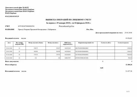 Банковская выписка сбербанк