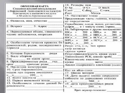 Обменная карта женской консультации
