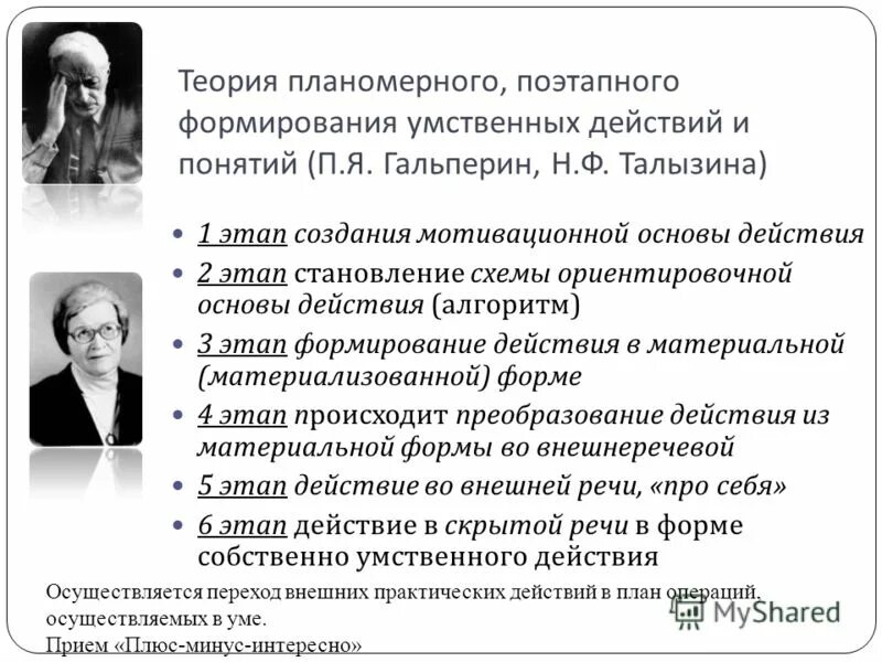 Теория Гальперина о поэтапном формировании умственных действий. Гальперин п.я. «формирование умственных действий». Схема формирования умственных действий и понятий..