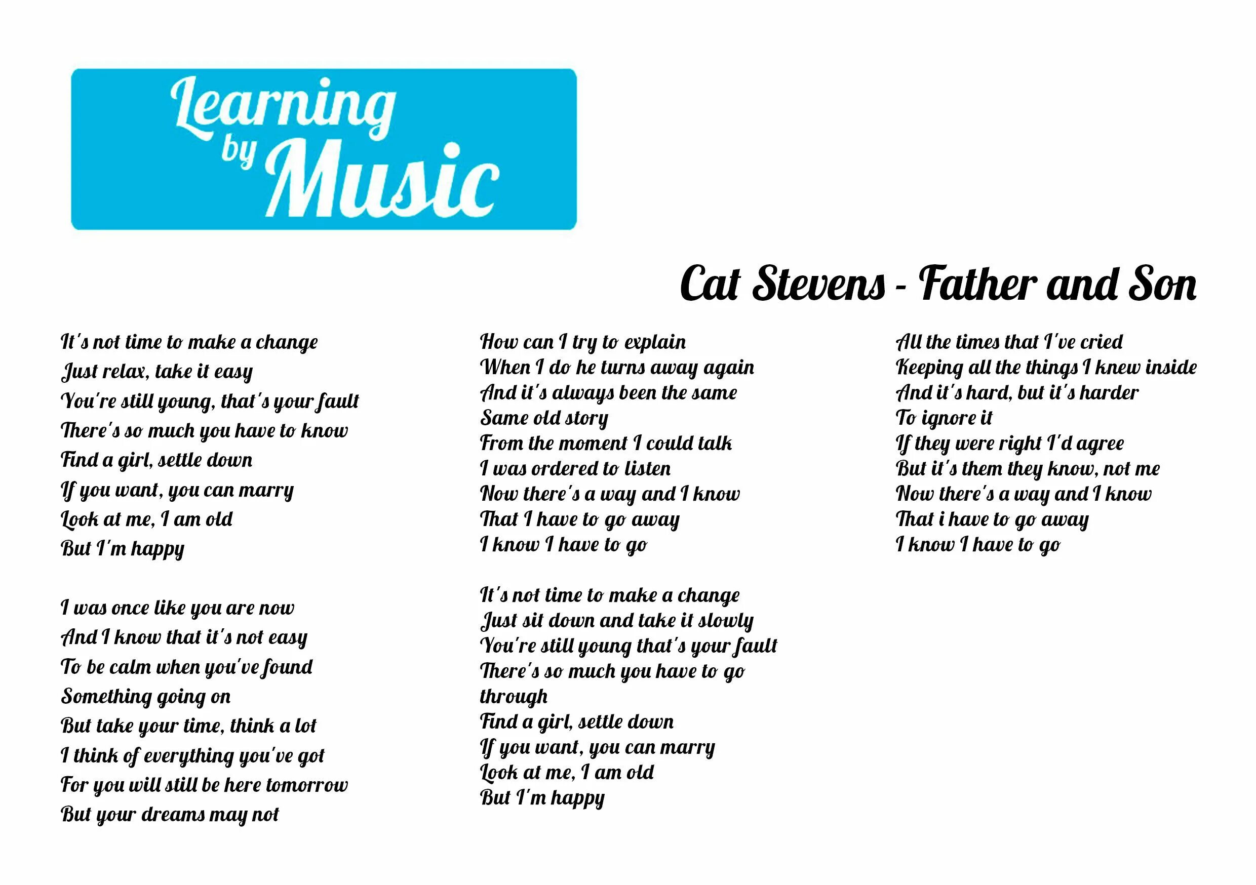 Кэт текст песни. Cat Stevens father and son. Father and son Lyrics. Son перевод. Cat Stevens - father & son клип.