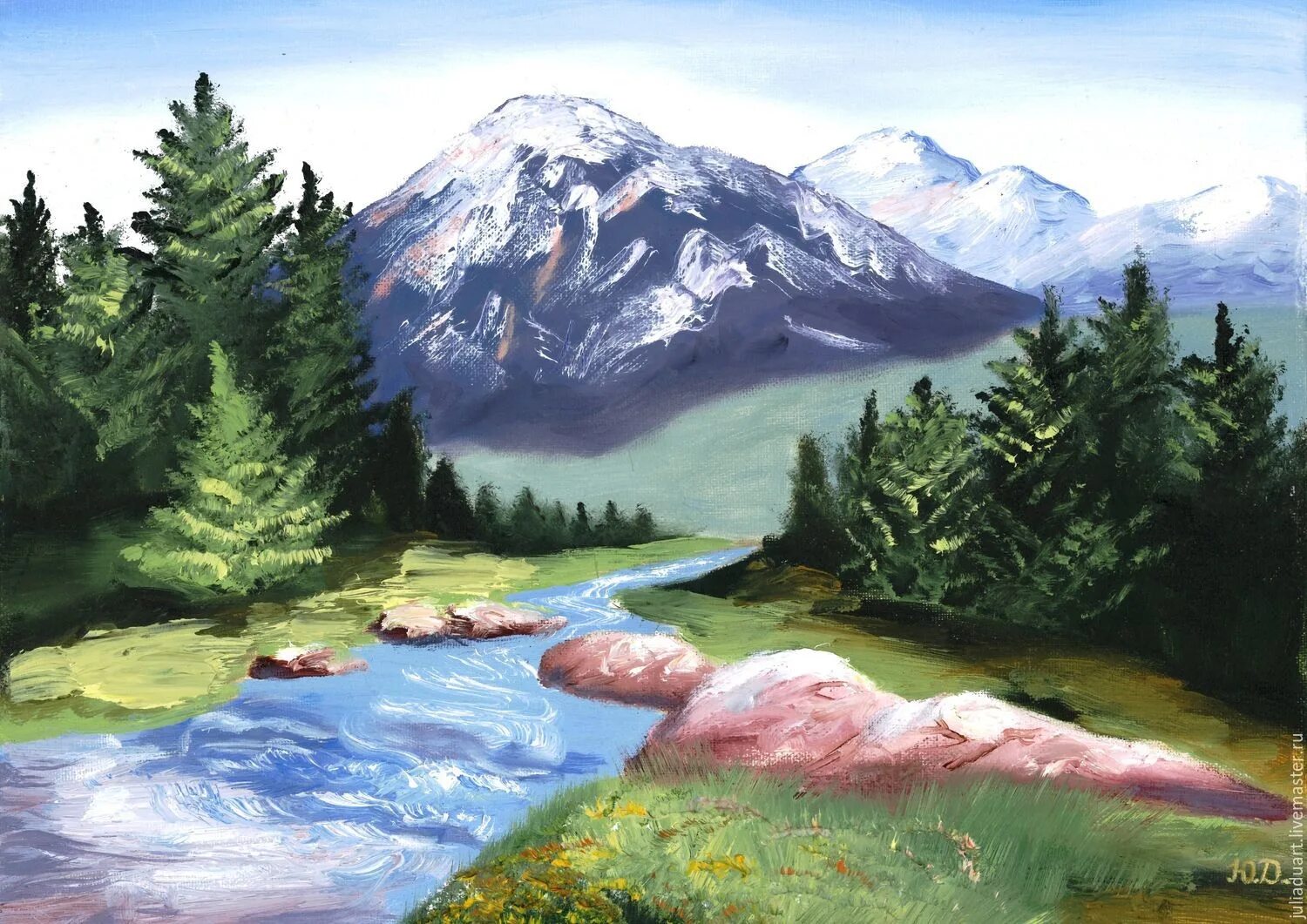 Художник горбунов горный алтай. Художник брынькин новосибирск. Горы и речка гуашью. Рисунок гор. Картины маслом горы и реки.