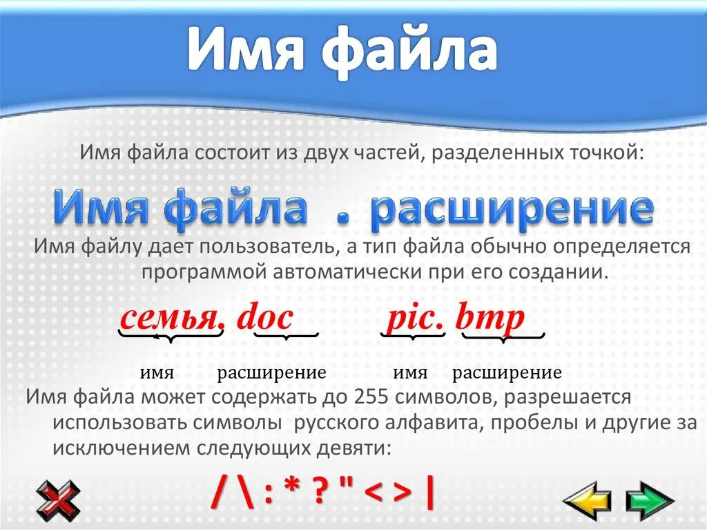 Название файла состоит. Имя файла. Имя файла состоит из двух частей. Расширение имени файла. Имя файла презентации.