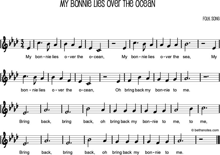 Английские песни Ноты. My Bonnie Lies over the Ocean. Английская песенка Ноты. My Bonnie Lies over the Ocean Ноты. Английские песни 100