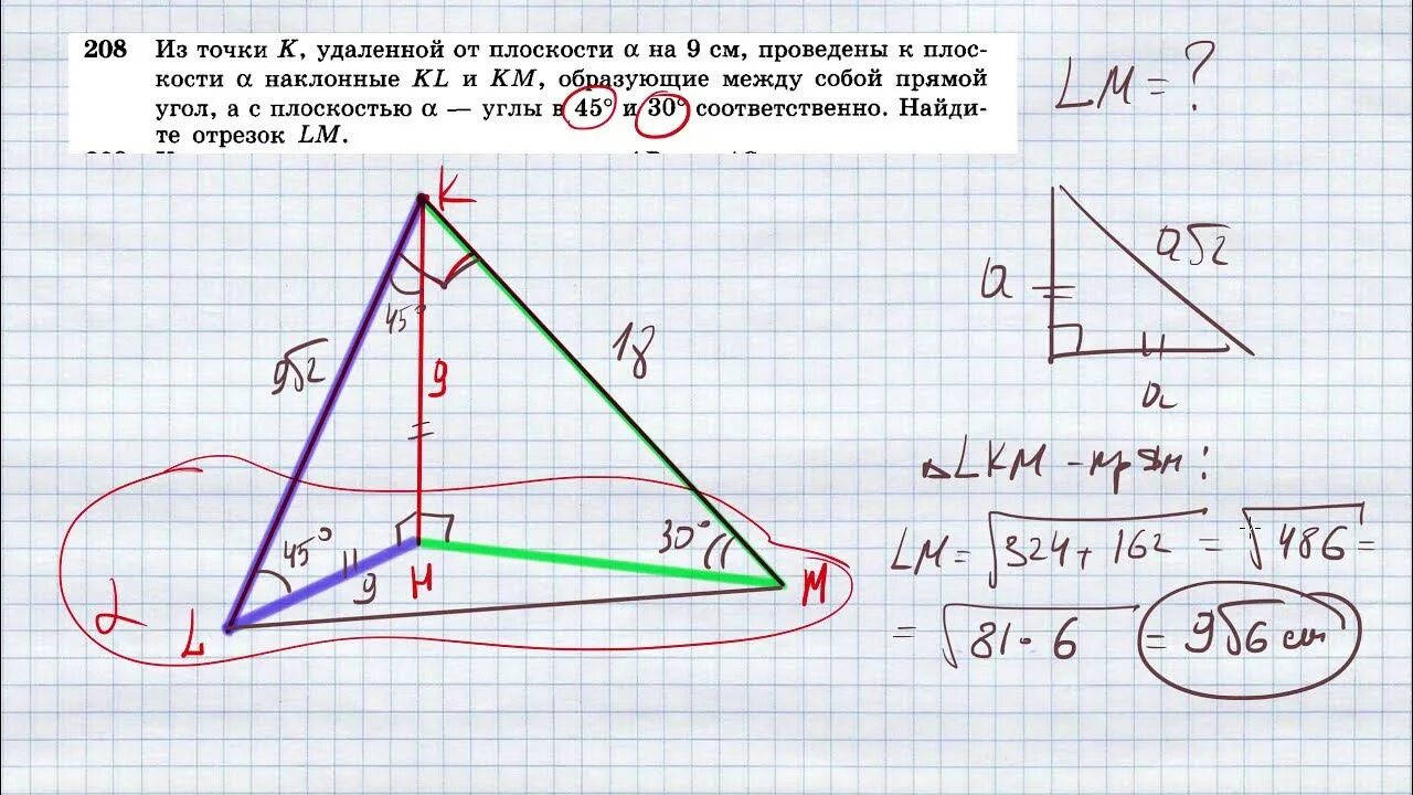 Из точки м к плоскости альфа. Точка удалена от плоскости. Наклонные от точки к плоскости. Из точки к удаленной от плоскости Альфа на 9 см проведены. Точка к удаленная от плоскости на 9 см.