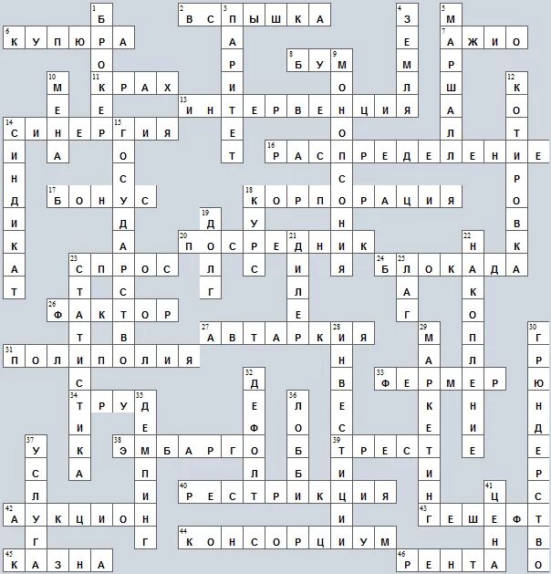 кроссворд по обществознанию экономика с ответами