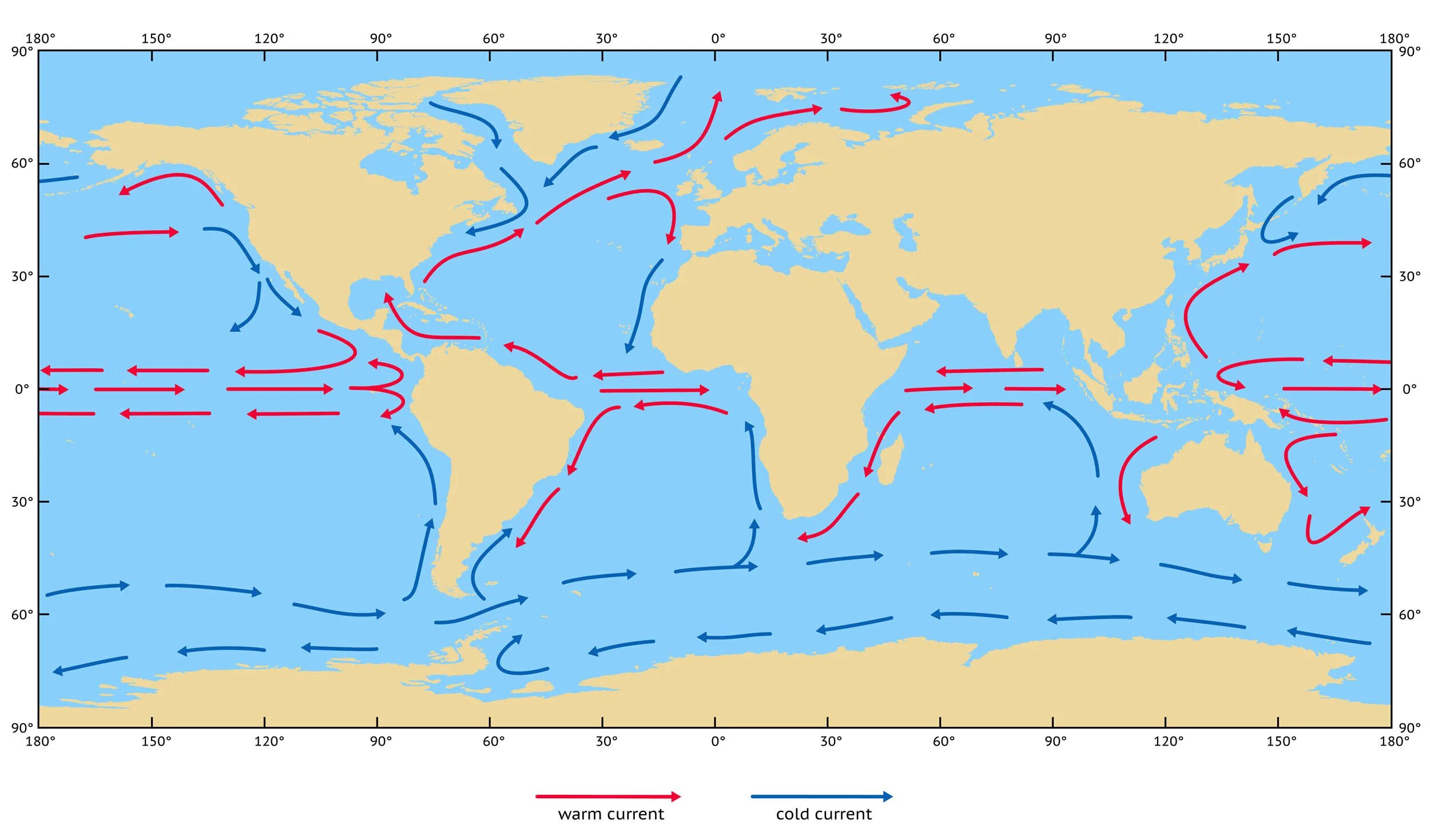 Теплые течения теплого полушария. Карта течений мирового океана. Схема - карта течений мирового океана. Течение Гольфстрим на карте мирового океана. Карта холодных течений мирового океана.