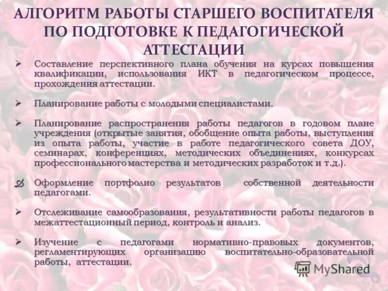 Алгоритм работы воспитателя. Рекомендация для аттестуемого воспитателя в ДОУ. Аттестационная работа воспитателя детского сада. Рекомендации воспитателям по аттестации в ДОУ.