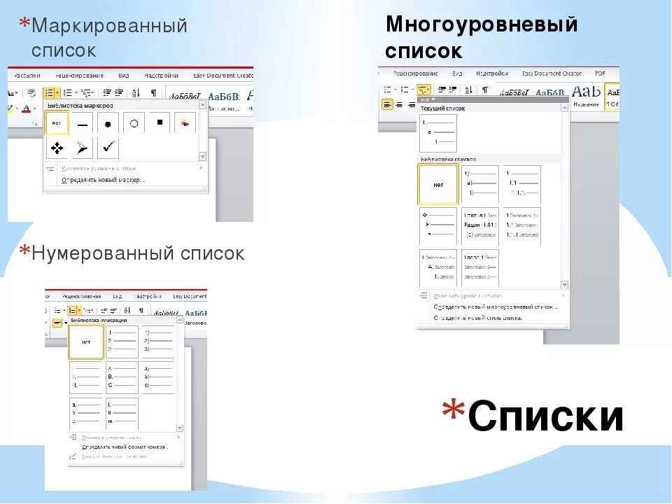 Вставка маркированного списка