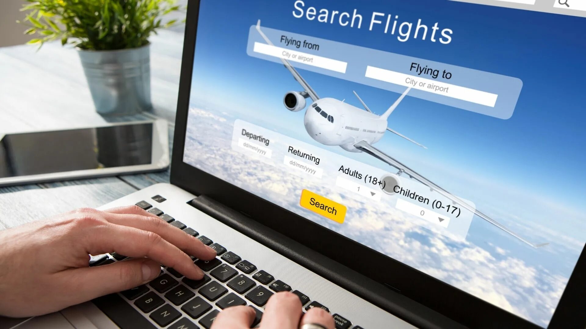 Travel booking. To book a Flight. Search Flights illustration. Update booking