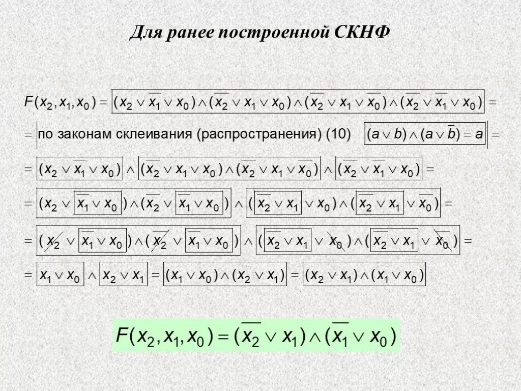 Совершенная конъюнктивная нормальная форма (скнф). Минимизировать скнф. Скнф. Метод непосредственных преобразований. Минимизация сднф.