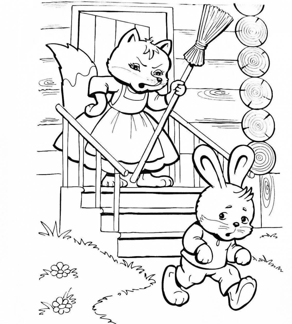 Заюшкина избушка. Заюшкина избушка. Раскраска. Раскраска заюшкина избушка для малышей. Зайка и лубяная избушка.