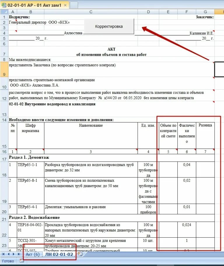 Доп объем работ. Акт на изменение объемов работ. акт изменения объемов и видов работ. акт корректировки сметы. акт замены объема работ.