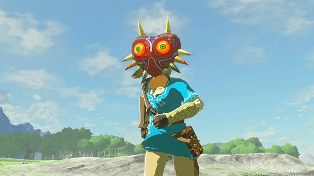 Yuzu botw zelda. Zelda BOTW Majora's Mask. Линк в маске Маджоры Breath of the Wild. Зельда Маджора Маск линк. Бокоблин Зельда.