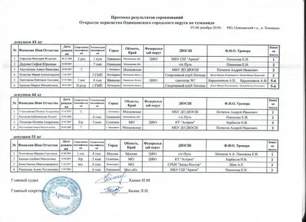 Протокол результатов