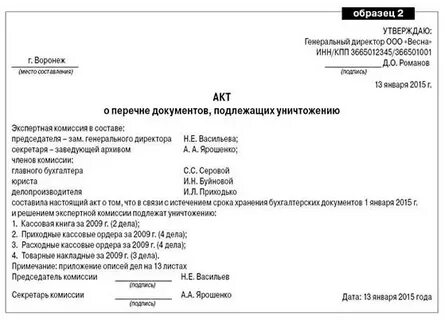 Срок хранения акта утилизации
