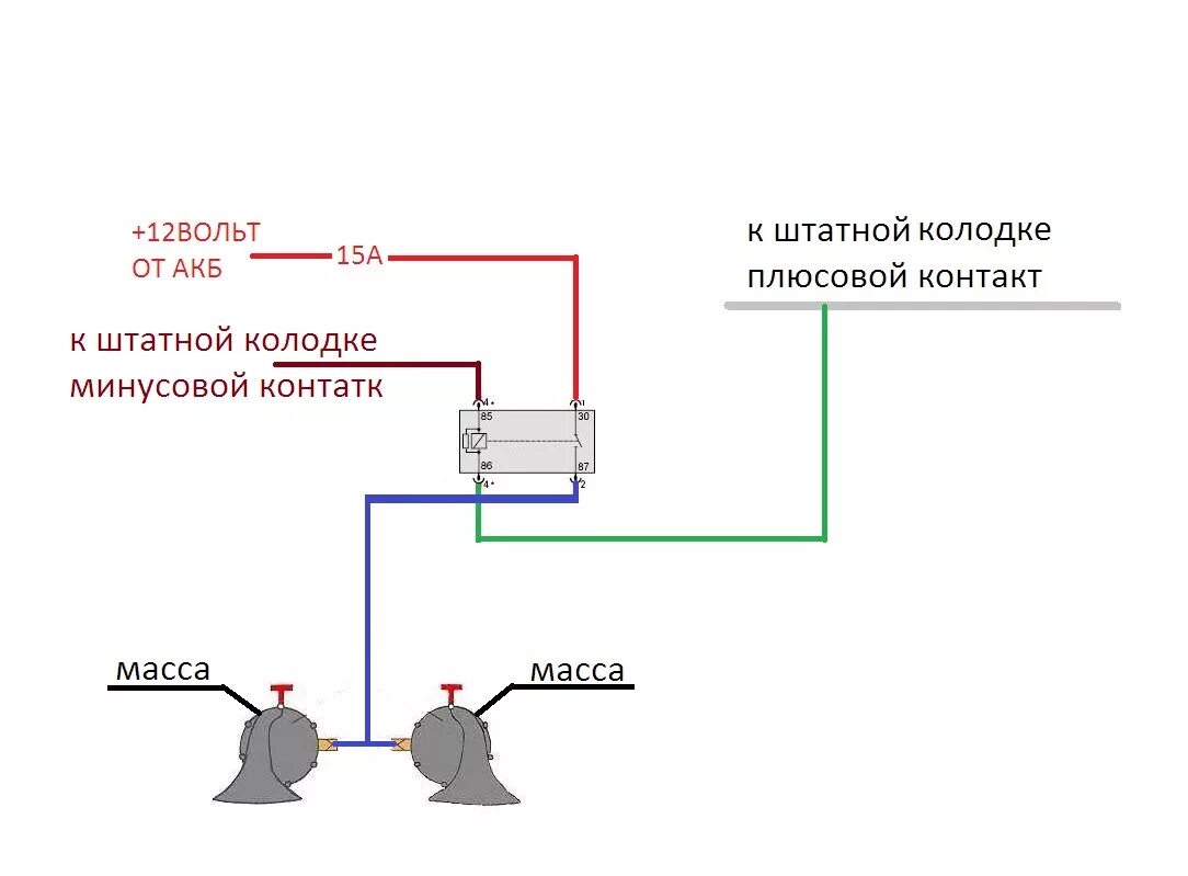 Реле сигнала волга. Схема подключения волжских сигналов через реле. Схема соединения волговских сигналов. Схема подключения звукового сигнала поло седан. Polo седан схема сигнала.