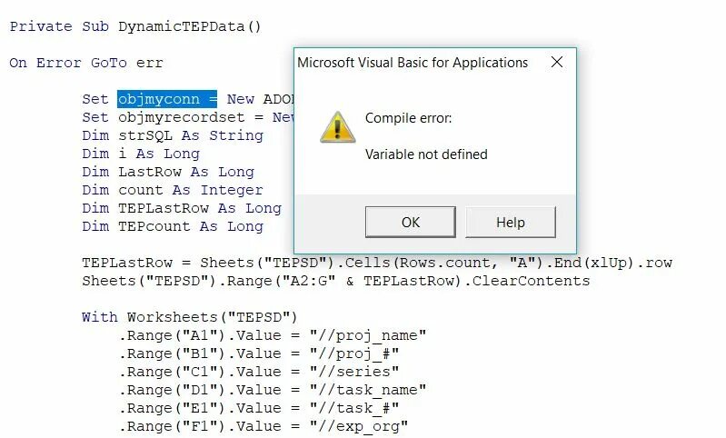 Sub or function not defined vba. Sub or function not defined.