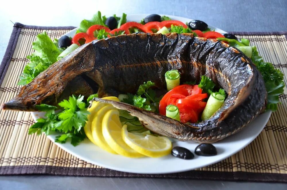 Семга осетр. Севрюга рыба вкусная. осетр с морепродуктами. осетрина горячего копчения на тарелке. осетрина горячего копчения в ресторане.
