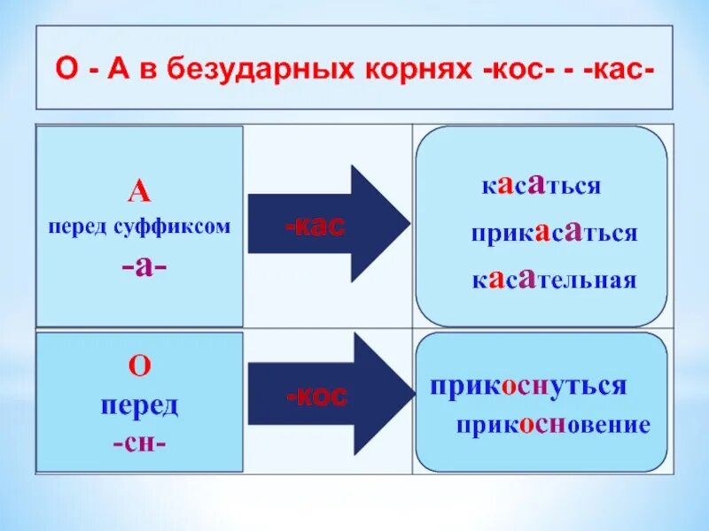 Корни КАС кос. Безударные корни. Корни с чередованием КАС кос. О А В безударных корнях кос КАС. Корни кас кос 5 класс