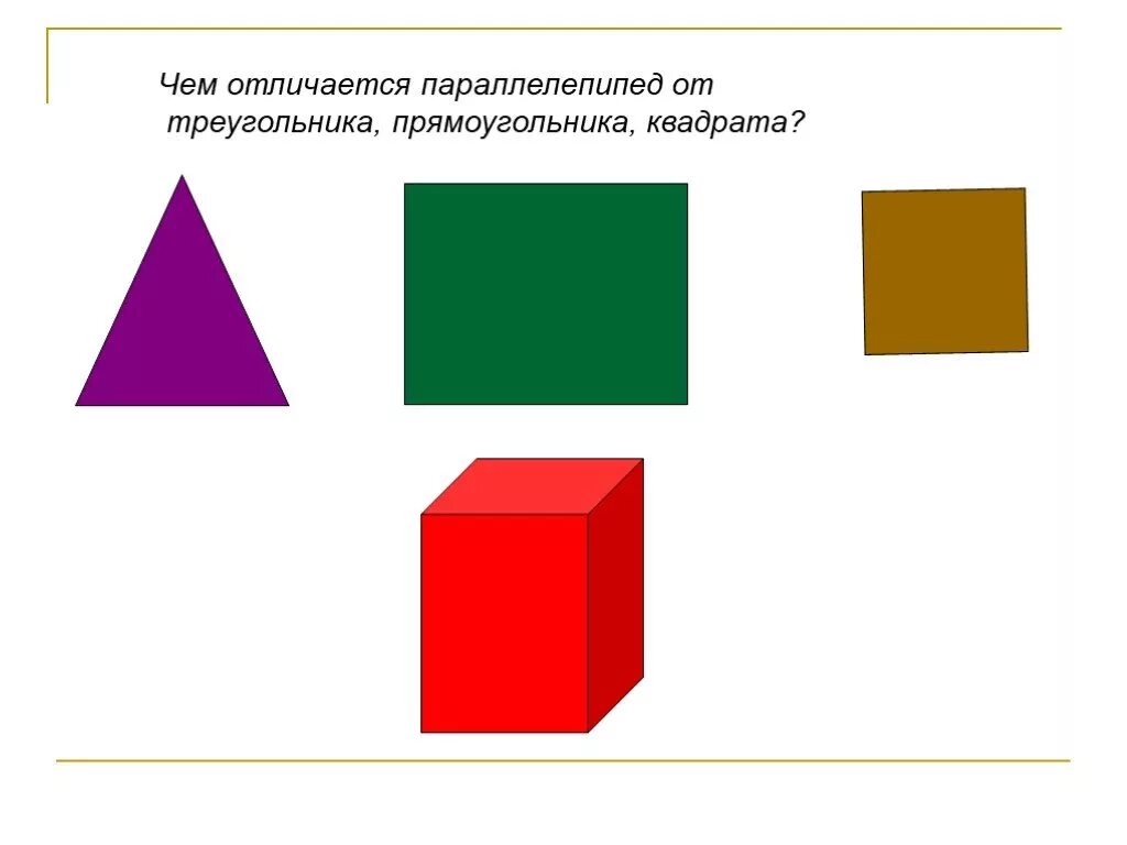 Чем отличается квадрат от квадрата. Квадрат прямоугольник параллелепипед. Квадрат прямоугольник треугольник. Квадрат куб прямоугольник. Параллелепипед квадрат треугольник.