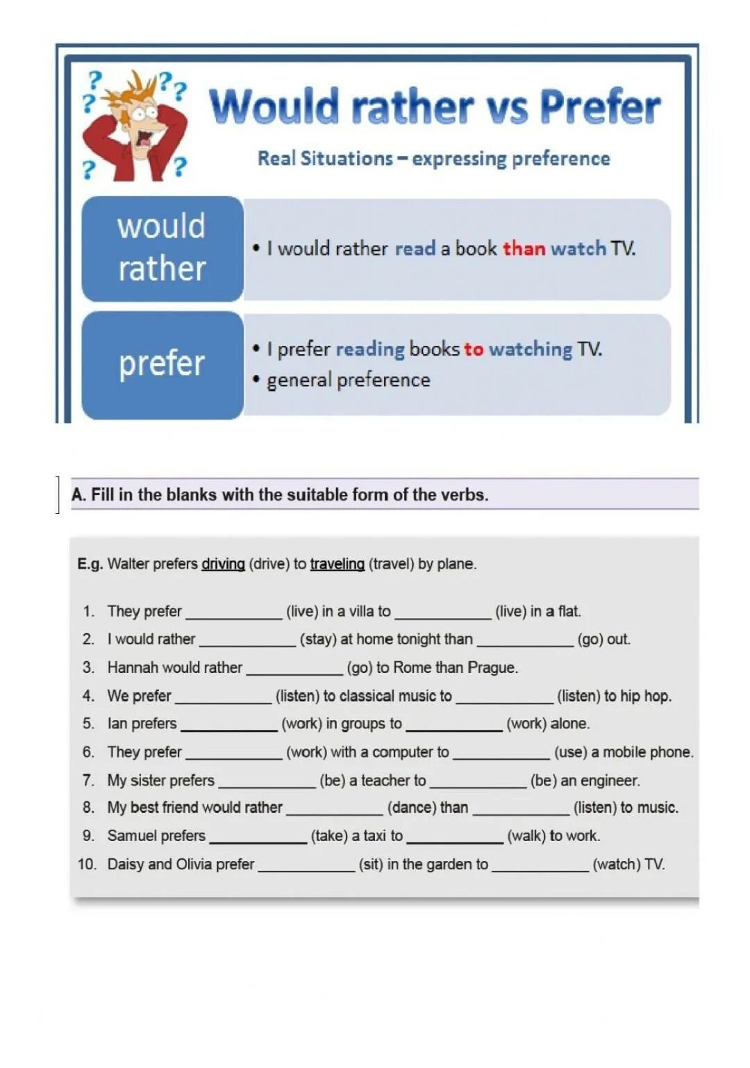 Would better to do or doing. Would rather правило. i would prefer правило. would rather грамматика. had better would rather would prefer упражнения.