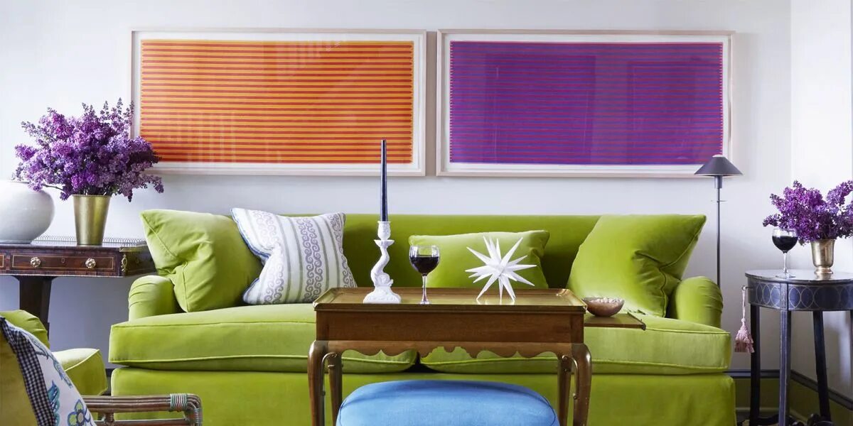 Какие цвета лучше использовать в интерьере LookBook Eclectic Living Room ELLE Decor Living room green, Lime green walls, Ec