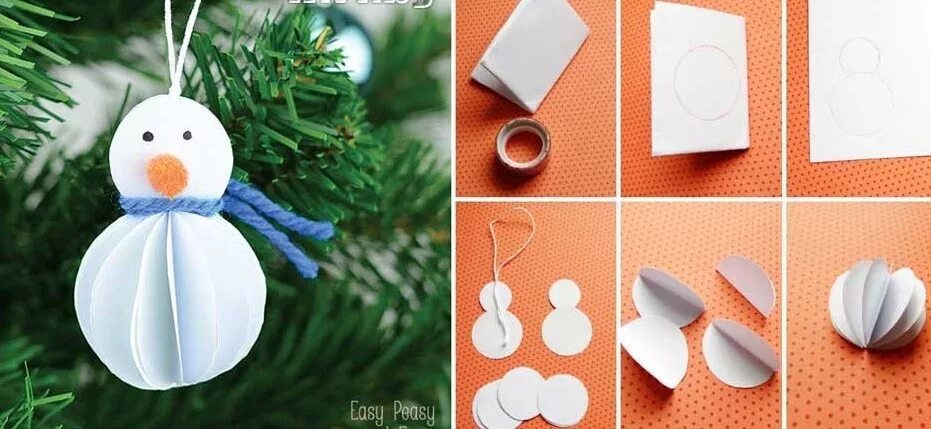 Как сделать новогодние игрушки из белой бумаги. Снеговик из бумаги. снеговик из бумаги объемный. елочные игрушки из бумаги. новогодняя игрушка снеговик из бумаги.