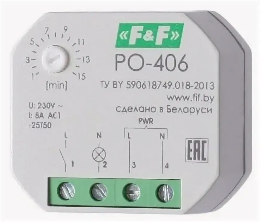 F&F Реле времени PO-406 (задержка выкл. /управ. контактом 230В 8А 1НО IP20 монта