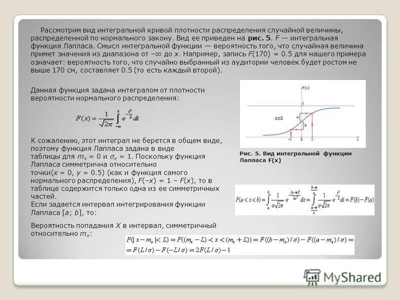 Функция Лапласа и функция нормального распределения. Закон Лапласа распределения случайной величины. Плотность интеграла